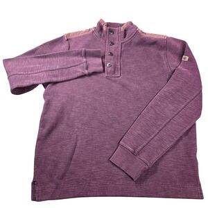 Ben Sherman Men's Quarter Zip Button Pullover Sweater Purple Plaid Trim Size M